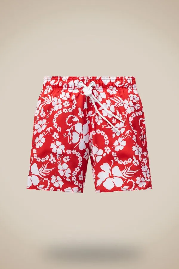 Short Praia Mini Estampa Hibisco Vermelho - 04