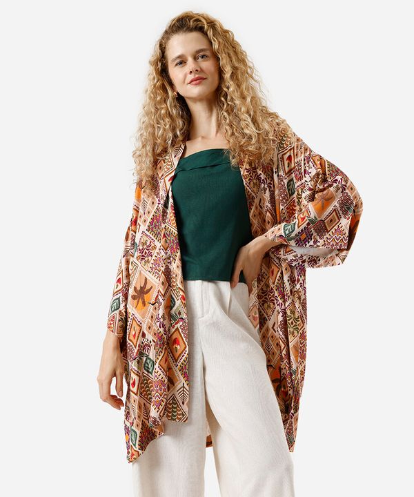 kimono feminino de viscose estampado colorido M