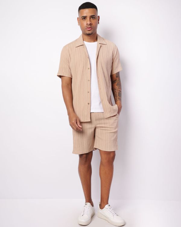 Short Masculino Reto Viscose Plissada Bege G
