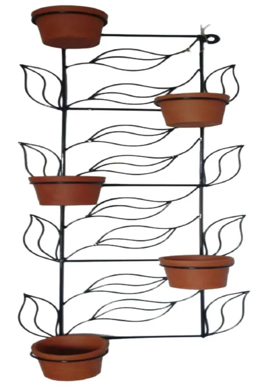 Suporte Ferro Para Plantas Folhas 5 Vasos - Preto