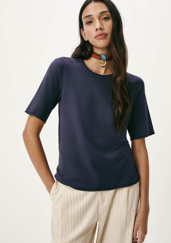 Blusa Feminina Manga Curta Em Tricô Leve - Azul M
