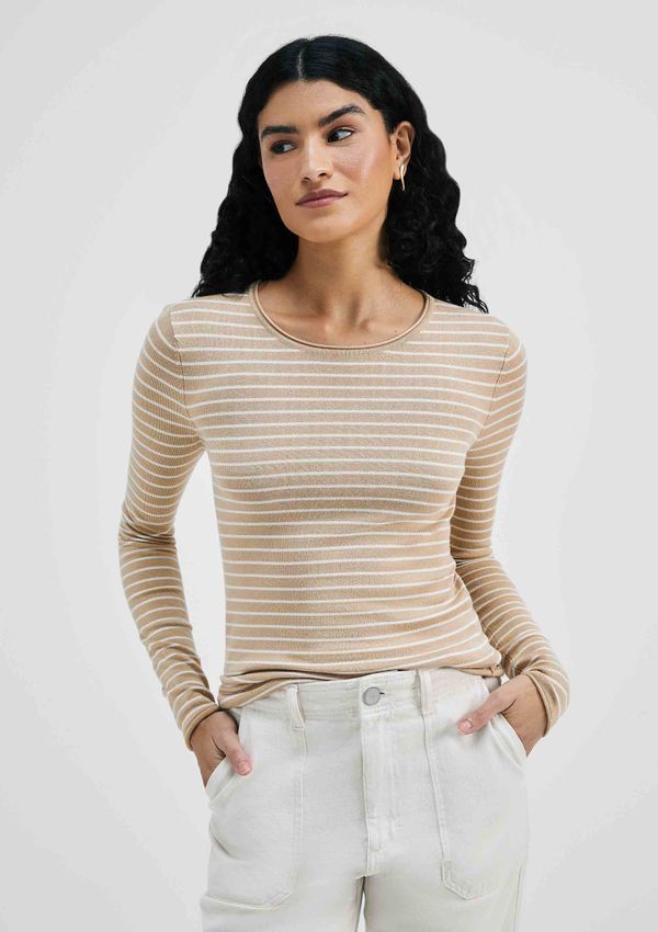 Blusa Feminina Manga Longa Slim Listrada Em Tricô - Marrom XG
