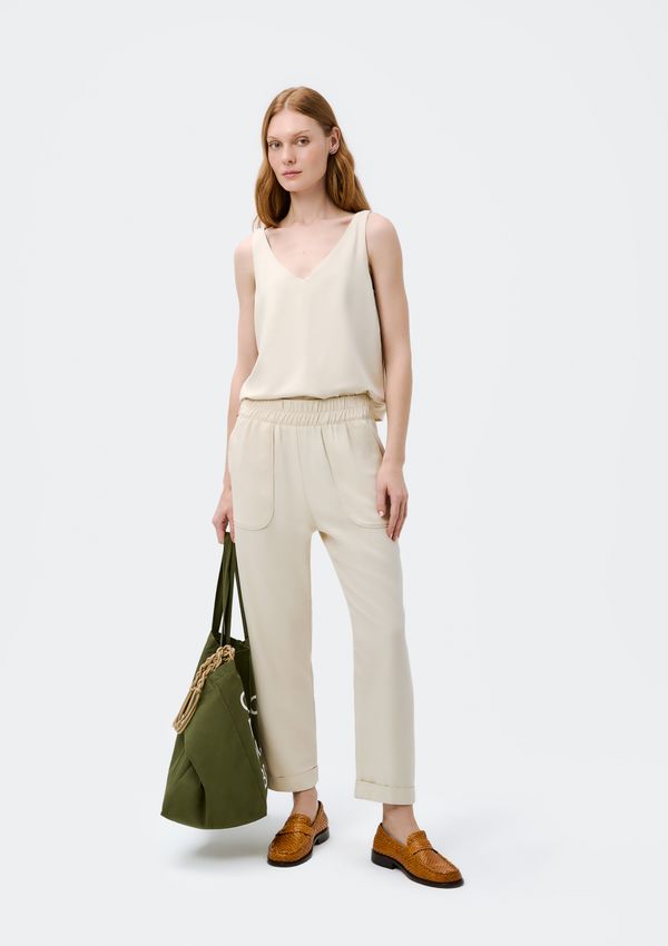 Calça Feminina Carrot Cintura Alta Em Viscose Creponada - Bege XP