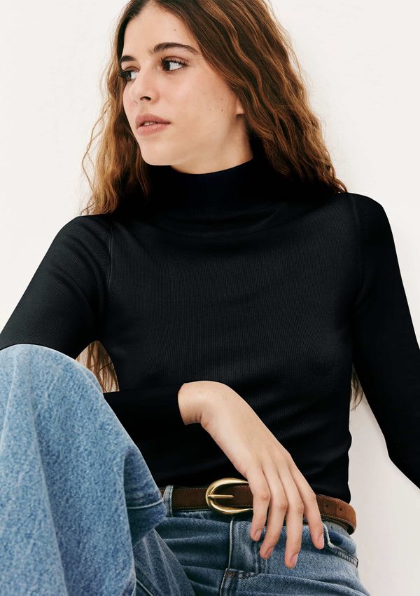 Blusa Feminina Manga Longa Em Tricô Canelado - Preto G