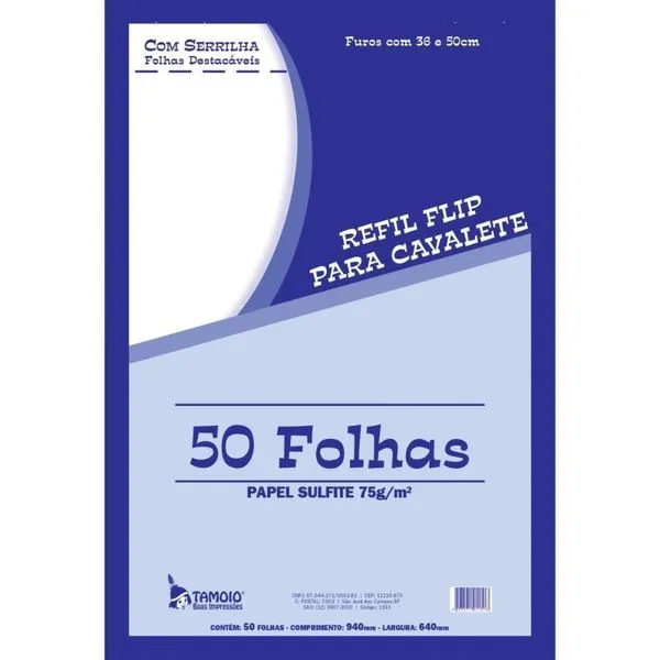 Papel para Flip-chart Tamoio Serrilhado com Furos 64x94cm 75G 50 Folhas Branco Papel para Flip-chart Tamoio Serrilhado 64x94cm 75G 50 Folhas Branco