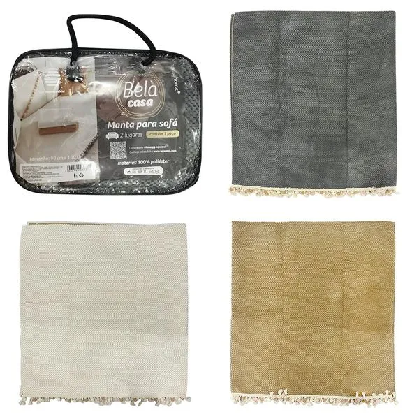 Manta Sofá 2 Lugares Bela Casa Sortida Poliéster 160x90cm Ref. LM3601BEL - HoneyHome