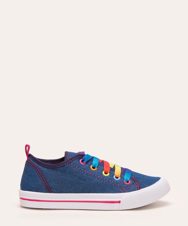 tênis infantil jeans cadarço colorido azul médio 29-30