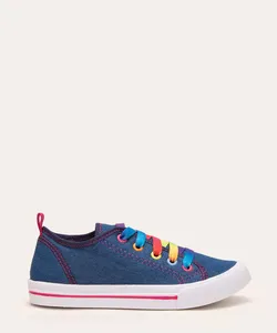 tênis infantil jeans cadarço colorido azul médio 27-28