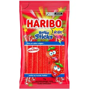 Bala Sticks Haribo Sabor Morango Ácido 70g