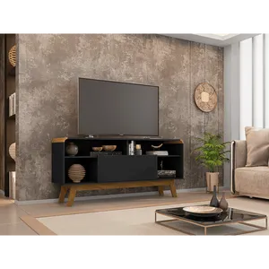 Rack para TV 55'', MDP/MDF, 1 Prateleira, 1 Porta - Lazuli Retrô Preto Fosco