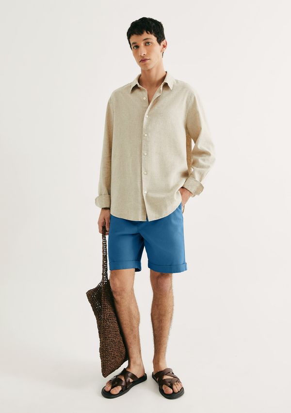 Bermuda Básica Masculina Em Sarja Com Elastano - Azul 040