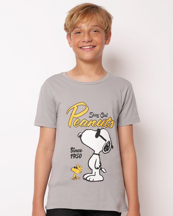Camiseta Juvenil Algodão Estampa Snoopy Cinza 18