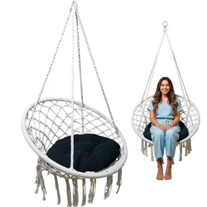 Rede Cadeira de Balanço Suspensa Tradicional Metal com Encosto com Almofada 100% Algodão Bege Rede Cadeira de Balanço Suspensa Tradicional Metal com Encosto com Almofada Bege