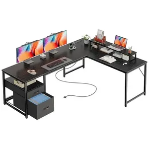 Mesa em Formato de L com USB-C Praisun Preto A-BI