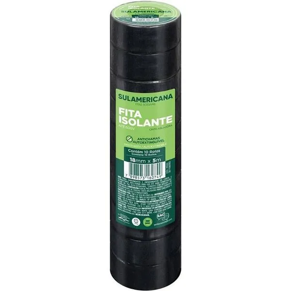 Kit 10 Fitas Isolantes 18MMx5M Anti Chama para Isolamento Elétrico Até 600V Sulamericana Fantasias Kit 10 Fitas Isolantes 18MMx5M Anti Chama Até 600V Sulamericana Fantasias