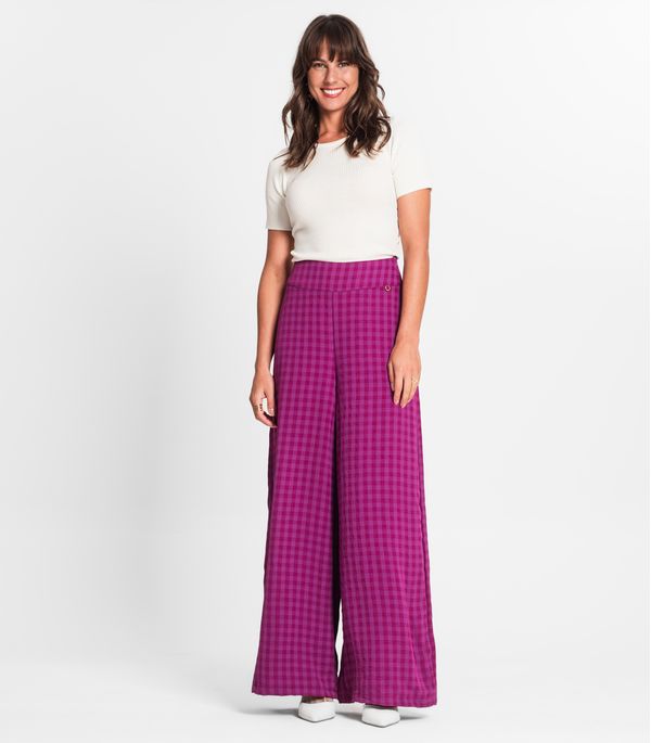 Calça Pantalona Feminina Xadrez Endless Roxo G