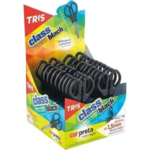 Tesoura Escolar Tris Class Basic 13cm Caixa com 20 Unidades Vermelha e Azul e Preta Tesoura Escolar Tris Class Basic 13cm Caixa com 20 Vermelha e Azul e Preta