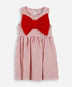 vestido infantil com laço listrado texturizado vermelho 5