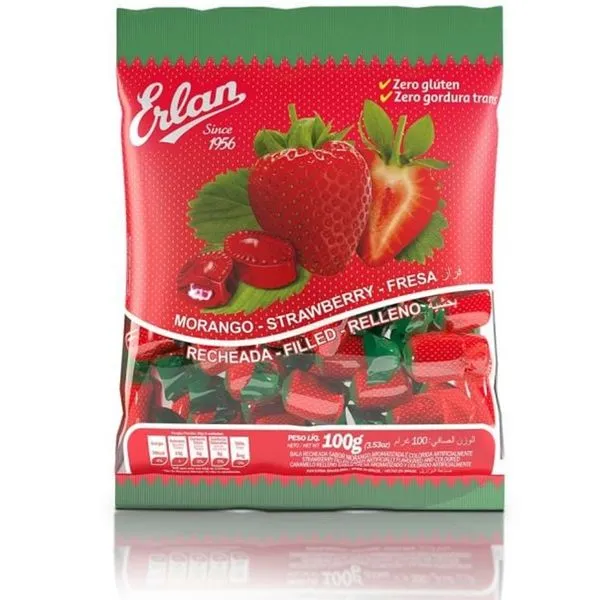 Bala Erlan Morango Recheada 100g