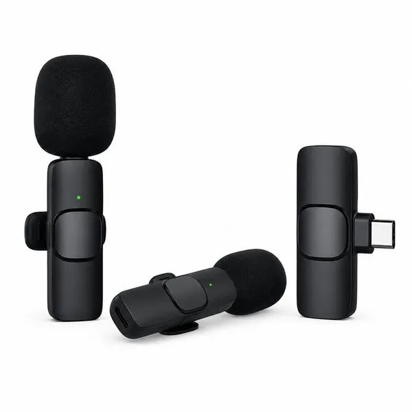 Kit Microfone Lapela 2 em 1 sem Fio Tipo C MDM Áudio Pro Hd com Dois Transmissores para Celular Kit Microfone Lapela 2 em 1 sem Fio Tipo C MDM Áudio Pro Hd para Gravação em Smartphone