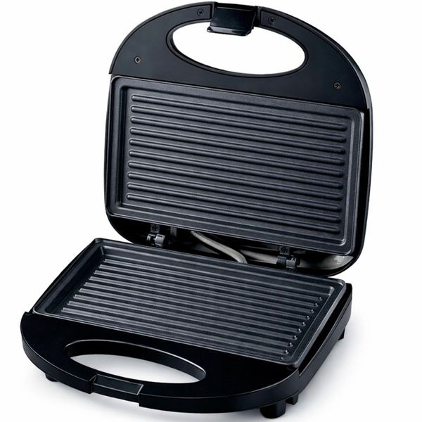 Sanduicheira Grill Elétrica Misteira Antiaderente 750W 127V Prensa Dupla Preta