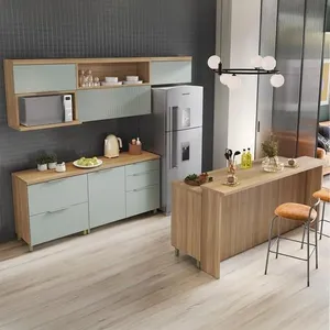 Cozinha Completa Marquesa com Ilha 100% MDF 7 Portas 8 Gavetas Verde e Nature