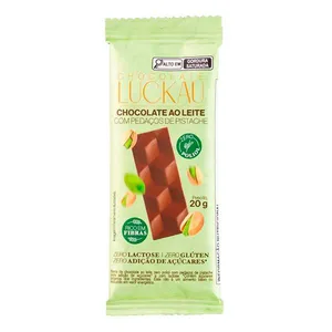 Barra de Chocolate Luckau ao Leite com Pedaços de Pistache 20g