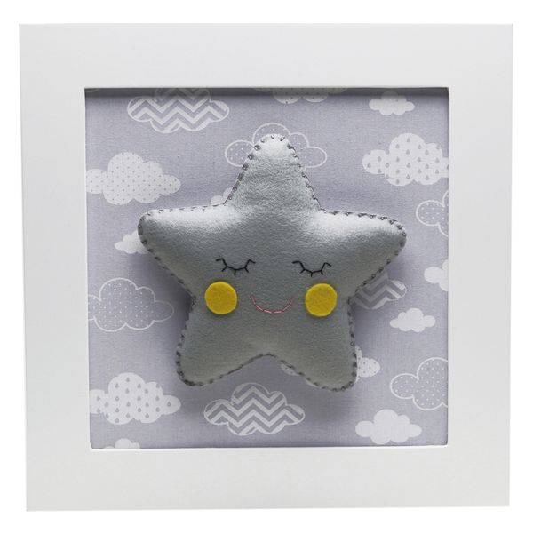 Quadro Decorativo Estrela Com Carinha Cinza