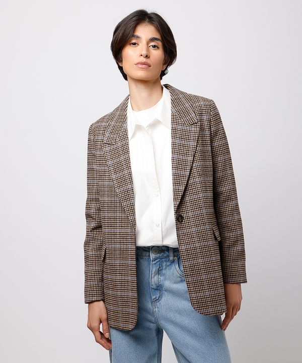 blazer feminino de alfaiataria xadrez mindset marrom M