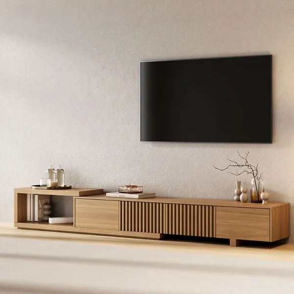 Rack Extensível para TV até 75 Polegadas 244cm Portas Ripadas Aruá CabeCasa MadeiraOriginals Marrom Jatobá Jatoba