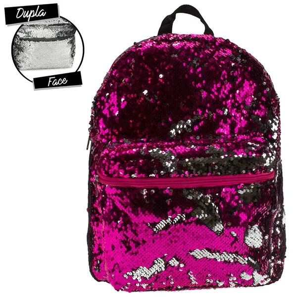 Mochila Cute Glow Paetê Clio Girls - CG9428 PRETO/ROSA