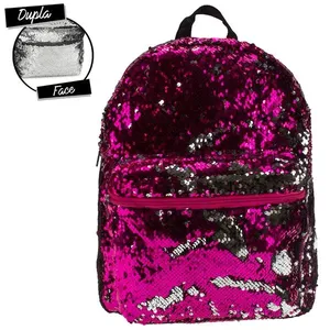 Mochila Cute Glow Paetê Clio Girls - CG9428 PRETO/ROSA