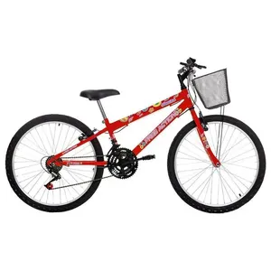 Bicicleta Donna Mountain Bike Aro 24 Quadro Aço 18 Marchas V-Brake Vermelho Coke Free Action Bicicleta Donna Mountain Bike Aro 24 Quadro Aço 18 Marchas Free Action