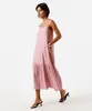 vestido midi feminino alça fina com linho e recorte rosa GG