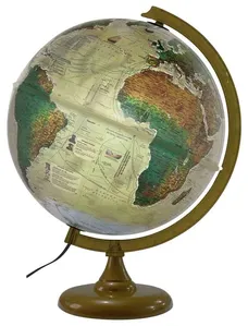 Globo Terrestre Histórico 30cm Com Led E Base Ouro Escuro