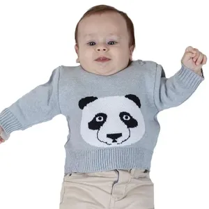 Blusa Tricô Kids de Bebê Com Panda de Tricô Azul P