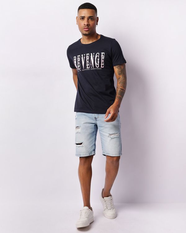 Bermuda Jeans Masculina Gangster Reta Azul 36