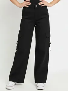 Calça Sarja Wide Leg Cargo Juvenil Para Menina- PRETO 10