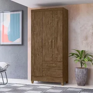 Guarda Roupa Solteiro Lima 3 Portas 2 Gavetas MDP Castanho Wood Moval Guarda Roupa Solteiro Lima 3 Portas 2 Gavetas Castanho Wood MDP Moval