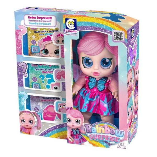 Boneca Rainbow Surprise Cabelo E Mechas Rosa Cotiplas 2710