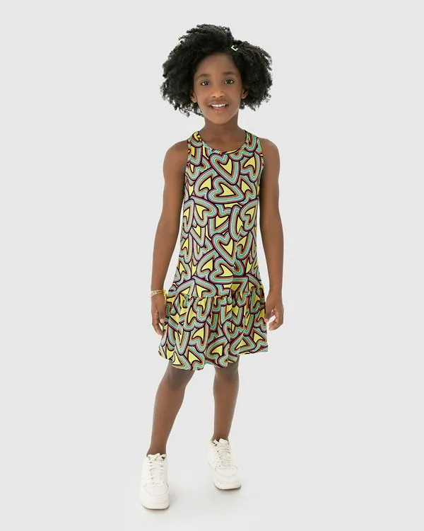 Vestido Infantil Barra Franzida Estampado Em Algodão Malwee Kids Verde - 14