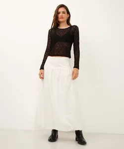 saia midi de algodão balonê cintura alta off white 38