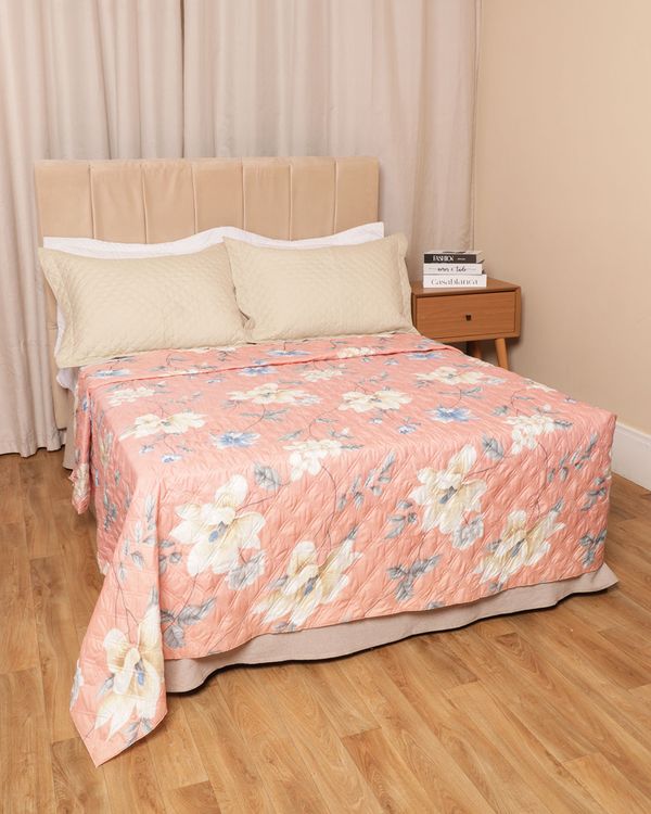 Colcha Casal Matelassê com Viés Arte E Cazza Estampada Rosa UN