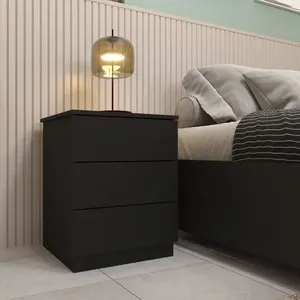 Mesa de Cabeceira Veronna 3 Gavetas Tcil Móveis Preto Fosco