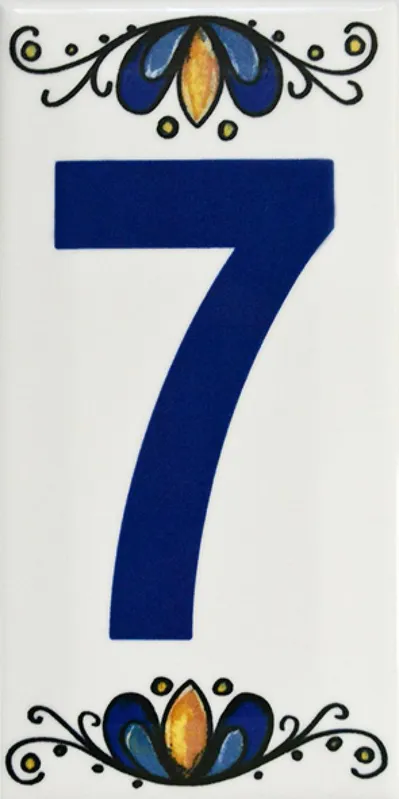 Número 7 Para Residência Cerâmica Gabriella 15cm Assentado Azul e Branco