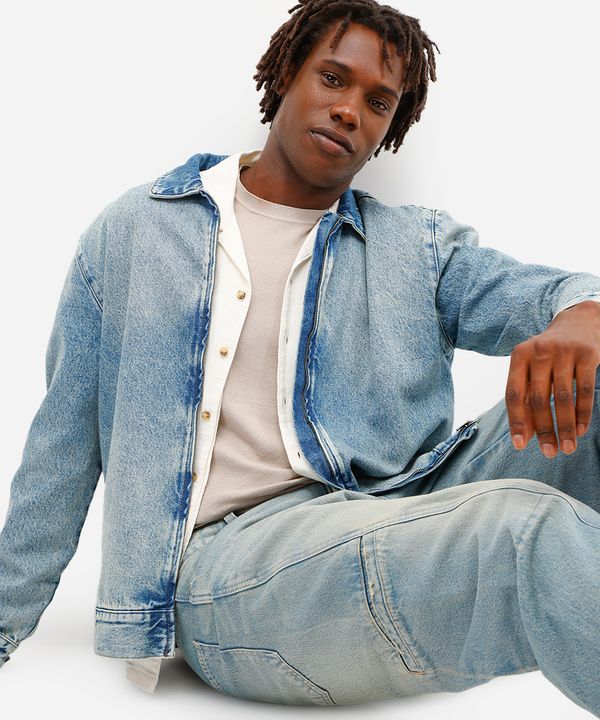 jaqueta masculina jeans com zíper azul G