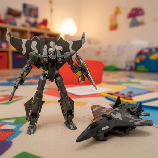 Brinquedo Boneco Robô Guerreiro Militar Transforma Aeronave Cinza
