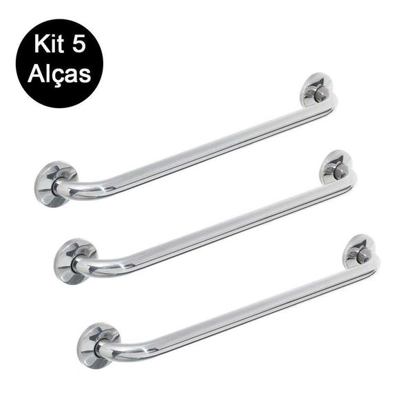 Kit 5 Alças Apoio Banheiro Deficiente Idoso Acessibilidade Cadeirante Inox
