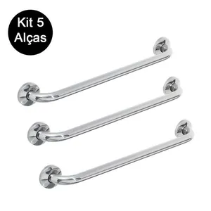 Kit 5 Alças Apoio Banheiro Deficiente Idoso Acessibilidade Cadeirante Inox