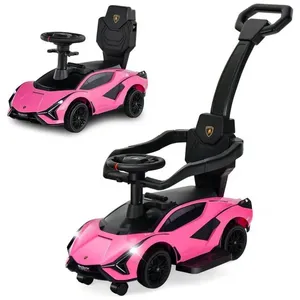 Carrinho de Passeio Infantil 3 em 1 com Rodas Universais, Alça, Guarda Corpos Removíveis e Música, OLAKIDS Lamborghini, Rosa 110v